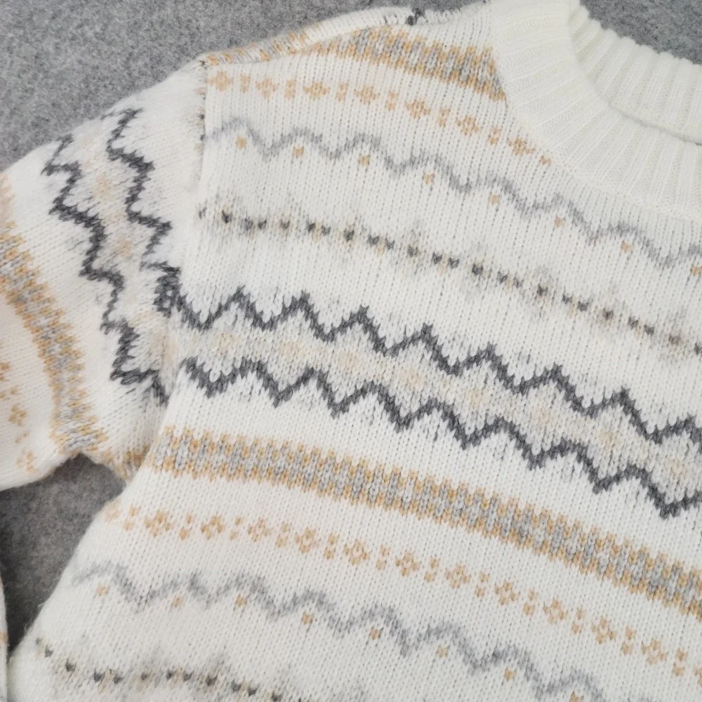 American‎ Eagle White Fair Isle Crewneck Knit Winter Sweater Womens Small